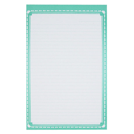 Perfect for a heartfelt letter or your favourite recipe. This mint dotted notepad with an ornate border measures 5 ½ x 8 ½” and has approximately 50 pages of recycled paper.