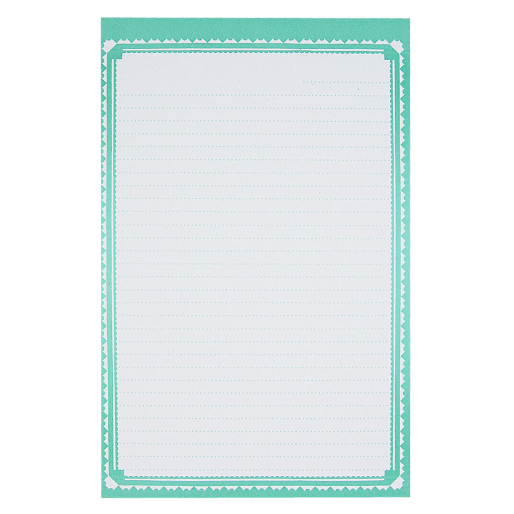 Perfect for a heartfelt letter or your favourite recipe. This mint dotted notepad with an ornate border measures 5 ½ x 8 ½” and has approximately 50 pages of recycled paper.