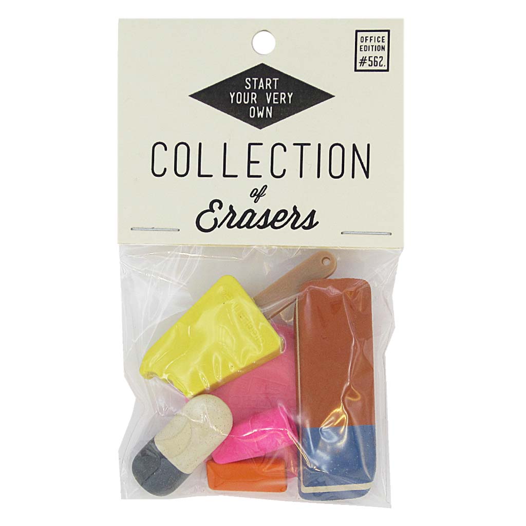 This little bag of erasers will help you start your collection or add to any pre-existing one. Erasers vary in shape and size and colour. It is a pretty little pack. Erasers may vary from this photo but will be equally adorable. Designed by The Regional Assembly of Text.