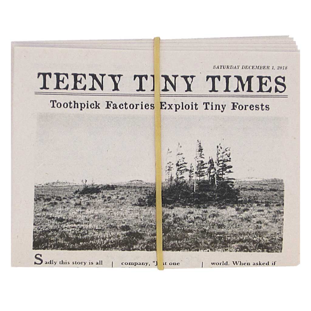 This miniscule newspaper covers regional and global news on small scale. Includes letters to the editor, science, technology, small business, stocks, travel, book reviews, movies, weather forecast, horoscopes, obituaries, classifieds, games and a full page of comics. Magnifying glass not included.