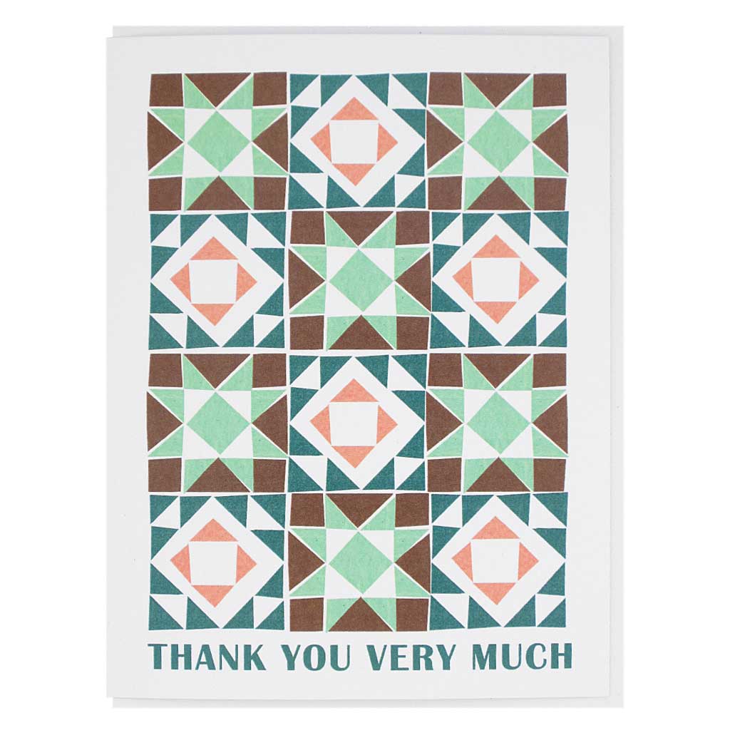 Say thank you with this pretty quilt pattern card. Measures 4¼” x 5½”, comes with a white envelope & is blank inside.