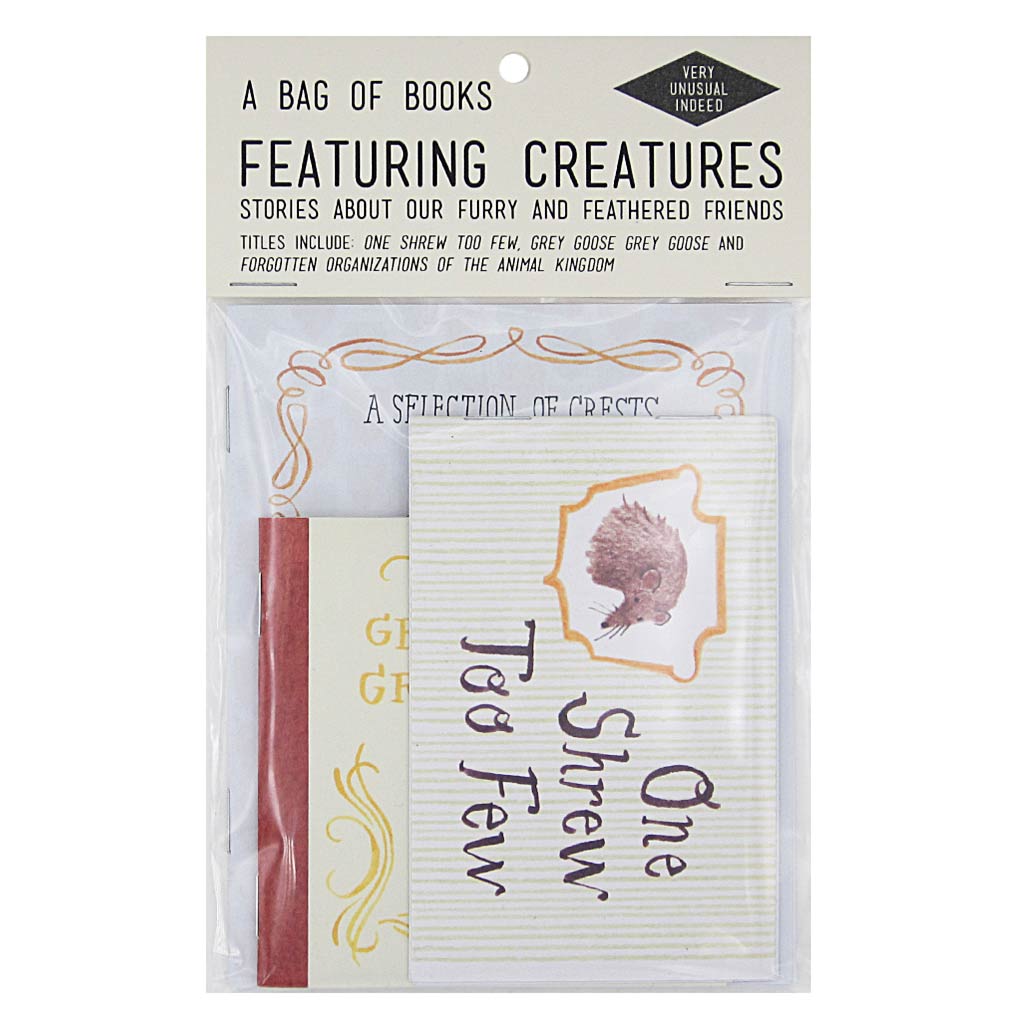 For all the animal lovers. Contains 3 assorted books by artist Rebecca Dolen. Titles include: Forgotten Crests of the Animal Kingdom, One Shrew Too Few, and Grey Goose, Grey Goose. By Rebecca Dolen