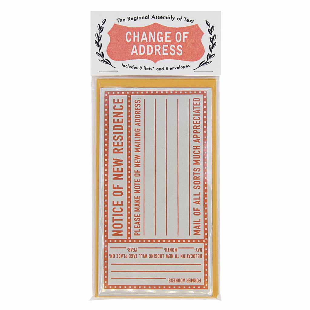 Announce your new home with this handy set of change of address notifications. Contains 8 flats & 8 orange coin envelopes and measures 3” x 5½”. (Note: flats are single sided cards)