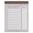 Anticipate your accomplishments with this handy little notepad. In brown ink the top reads “Checklist” with boxes to tick off down the side and there is column down the side that reads “Margin of Maybes”. Measures 4” x 5 ¼” and has approximately 50 pages of recycled paper. Designed by The Regional Assembly of Text.