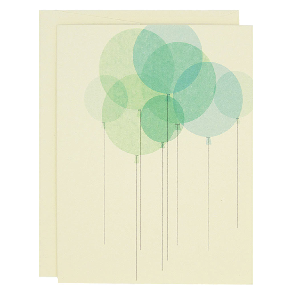 Celebrate any occasion with these beautiful balloons. This is a collage of a bunch of mint green balloons. Boxed set contains 12 identical cards (blank inside) & 12 cream envelopes. Cards measure 4¼” x 5½”.