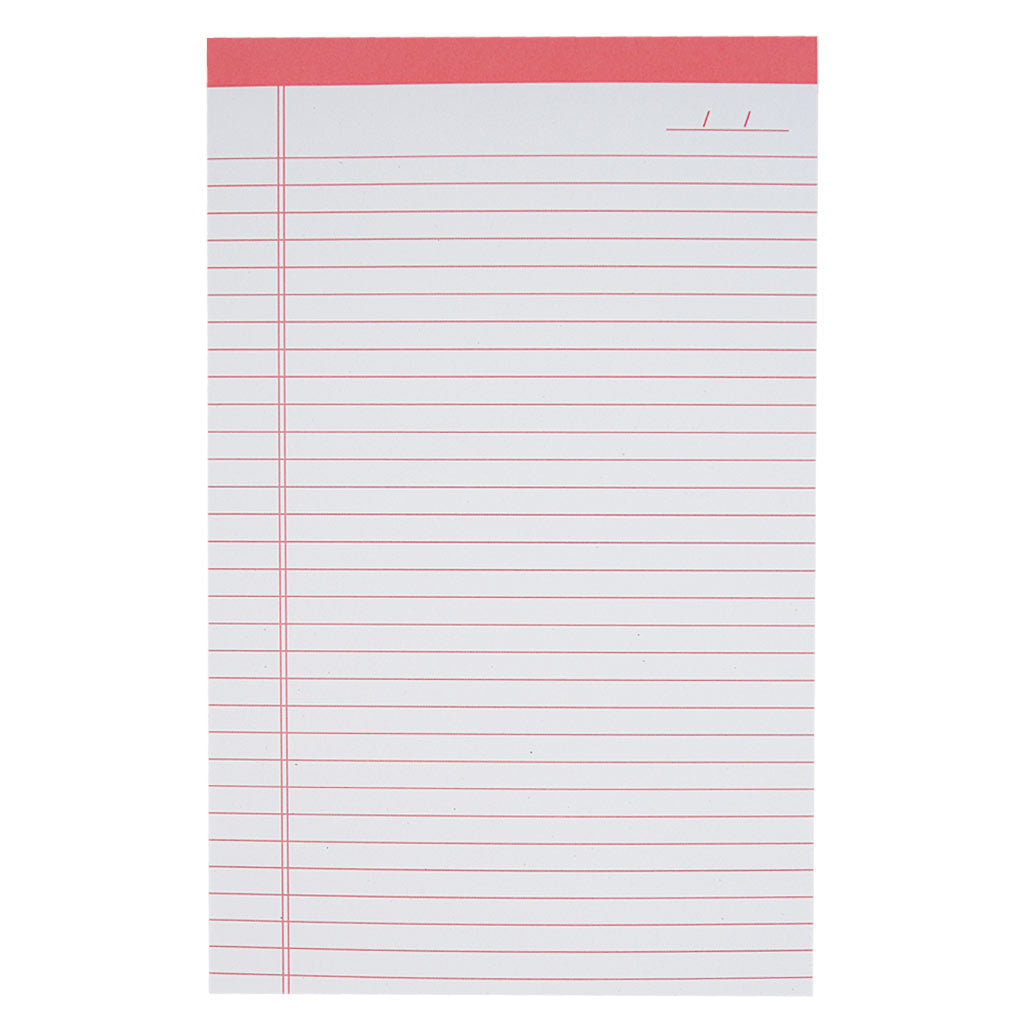 Perfect for list making, note taking or letter writing. This bright pink lined notepad measures 5 ½ x 8 ½” and has approximately 50 pages of recycled paper.