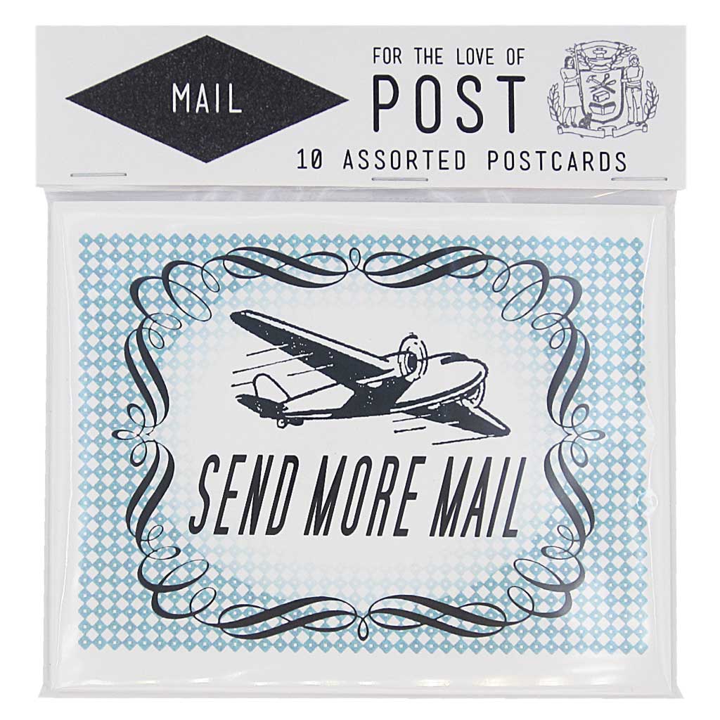 The best things arrive by post. Contains 10 postcards, 2 of each design. Postcards measure 4 ¼” x 5 ½”. 