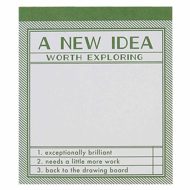 Jot down all your brilliant ideas with on this practical notepad. This notepad has a dark green border with the text “A New Idea Worth Exploring”. Measures 3½” x 4″ and has approximately 50 pages of recycled paper.
