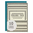 These pretty little thank yous are a sure crowd pleaser. Card features a black pattern on a cream card with the words 'Thank You' in the middle. Boxed set contains 10 identical cards (blank inside) & 10 peacock envelopes. Cards measure 3½”x 5”.