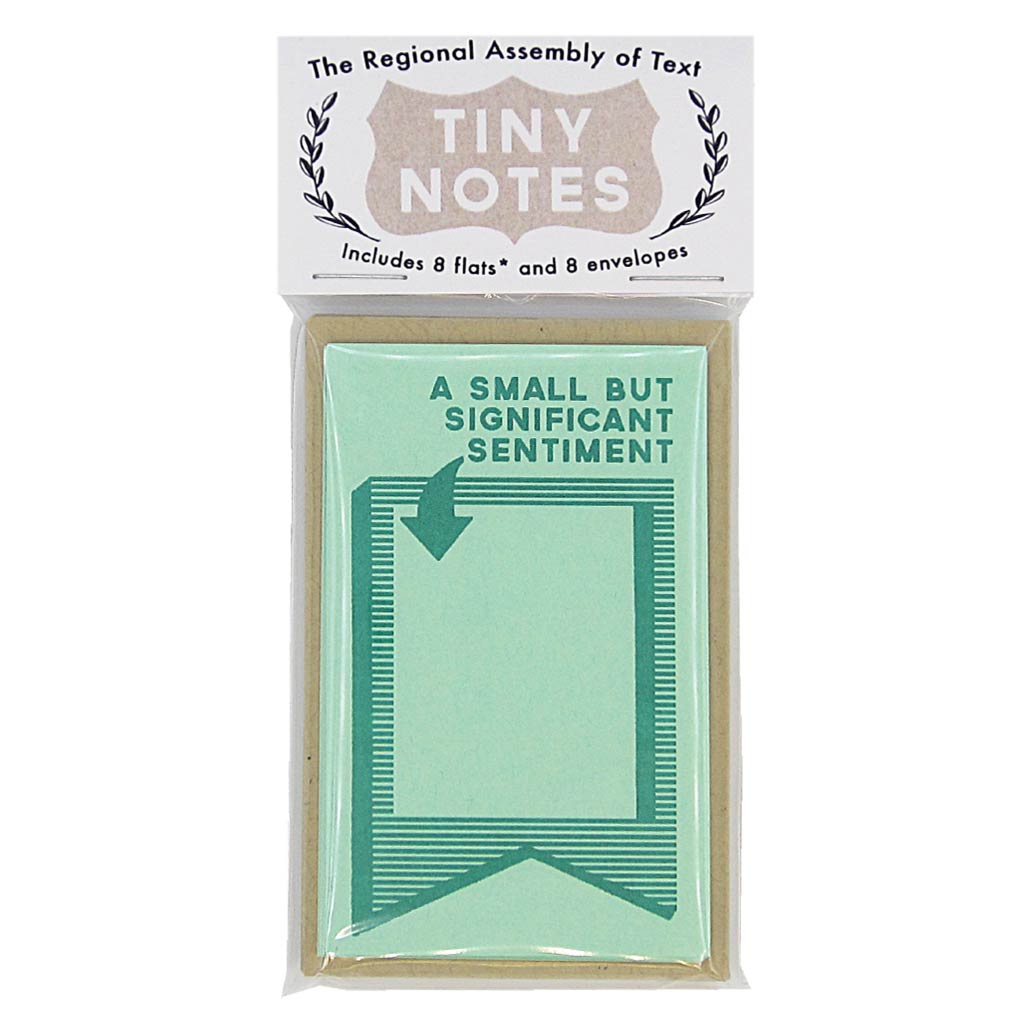 Leave a sweet little note for someone and make their day. This set contains 8 identical flats & 8 kraft coloured coin envelopes and measures 2¼” x 3″. Designed by The Regional Assembly of Text.
