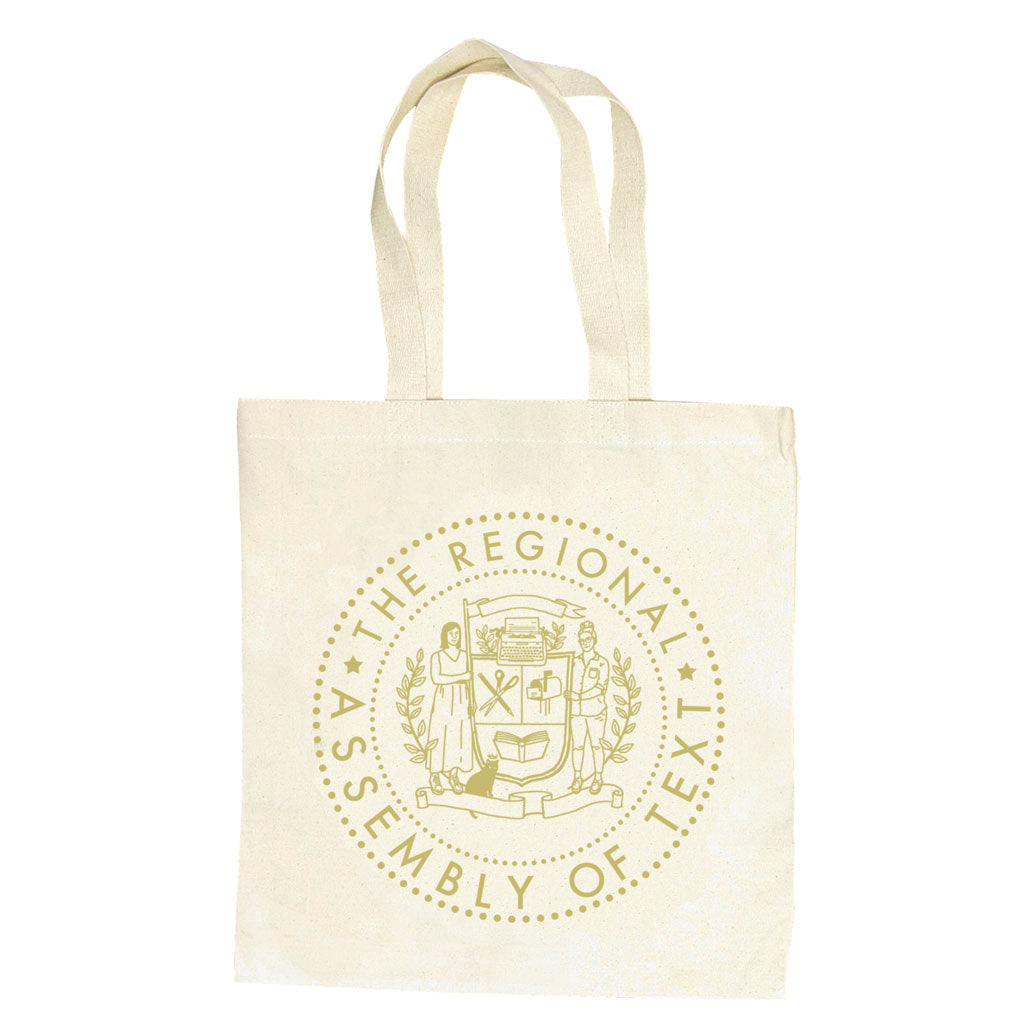 A durable, heavy weight canvas bag to tote around all your books and groceries. Features our wonderful logo, which after all these years we still adore. Measures 14" x 16" with a sturdy handle. Designed by The Regional Assembly of Text in Vancouver, British Columbia Canada.