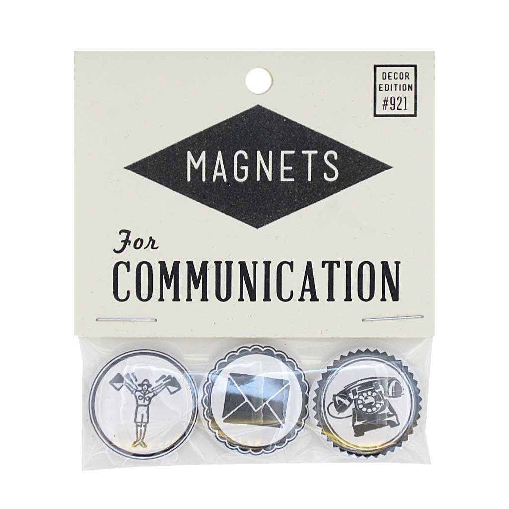 Celebrate communicating the old fashioned way with this pack of three 1" magnets featuring a rotary dial telephohe, an envelope and a scout using semaphore flags. Pack measures 3" x 3½".