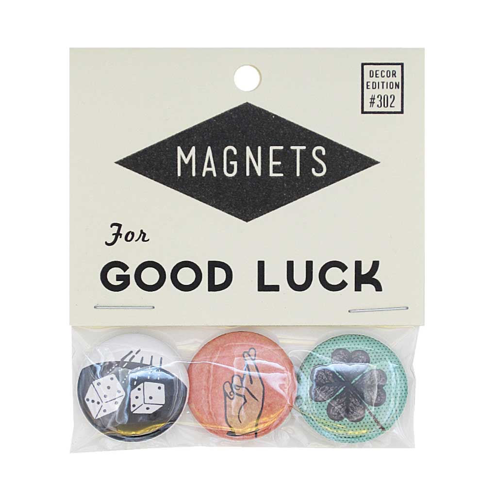 Spread some good luck with this pack of three 1" magnets. Dice, fingers crossed and 4 leaf clover. Pack measures 3" x 3½".