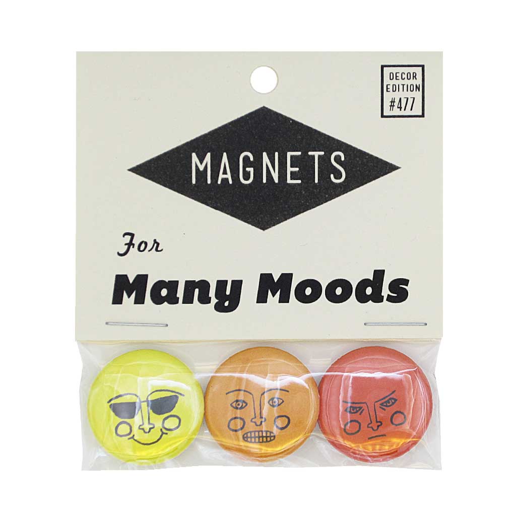 Choose your mood for the day with this pack of three 1" magnets depicting faces with different emotions.. Pack measures 3" x 3½".